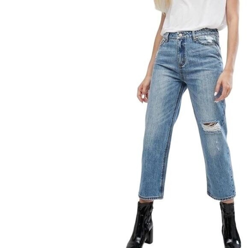 EVIDNT Women Grunge Y2K Retro Distressed Straight Crop Jeans 26 Blue High Rise